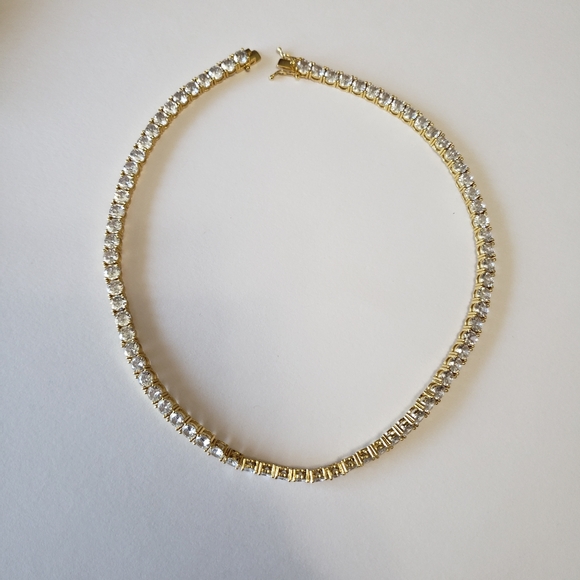 Tennis Chain Necklace Real Gold Plated Hip Hop Rock Street Jewelry 16 inches - Picture 7 of 13